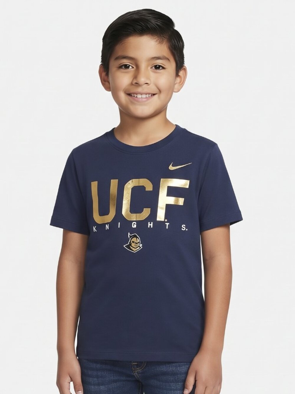 Nike UCF Knights Boys Medium T-Shirt Navy Blue Gold Logo College Football Tee